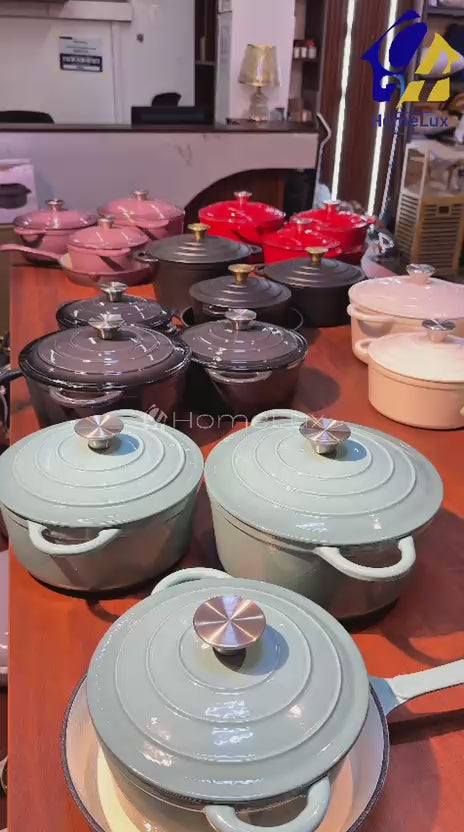Enamel Cast Iron Cooking Pot Set Durable Heavy Duty Cookware with Lids