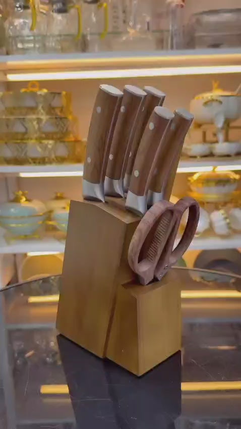 8pcs Stainless Steel Knife Set with Wooden Block | Hollow Handle Kitchen Knives in Kenya