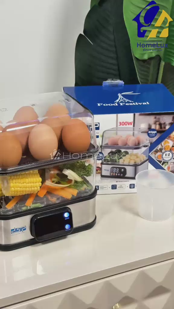 2-Layer Electric Egg & Food Steamer – 8-Egg Top Tier, 2.5L Steaming Basket, LED Touch Display with 3 Egg Modes | Kenya