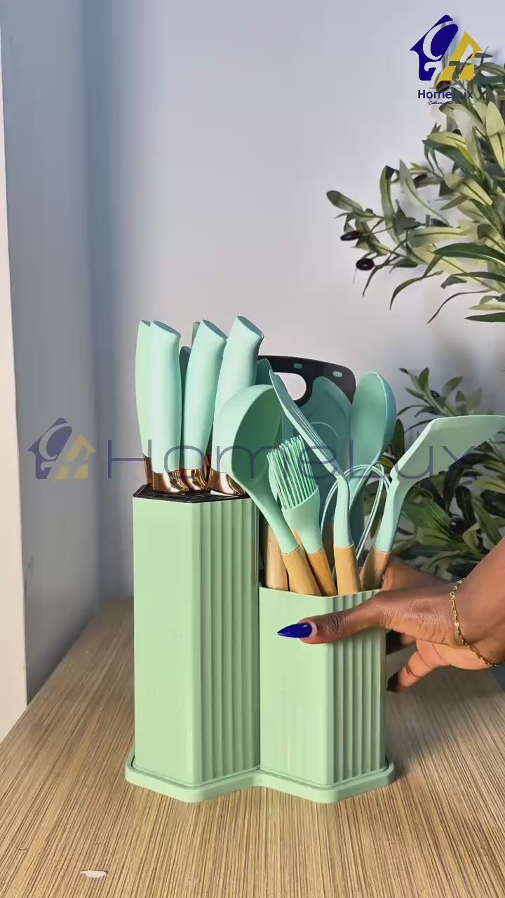 19pcs Cutlery Set with Silicone Spoon Set | Complete Kitchen Utensil Set in Kenya