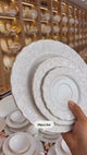 39 Piece White Porcelain Ceramic Dinner Set with Gold Rim 6 Plates 6 Bowls 6 Cups Saucers Platter Kettle