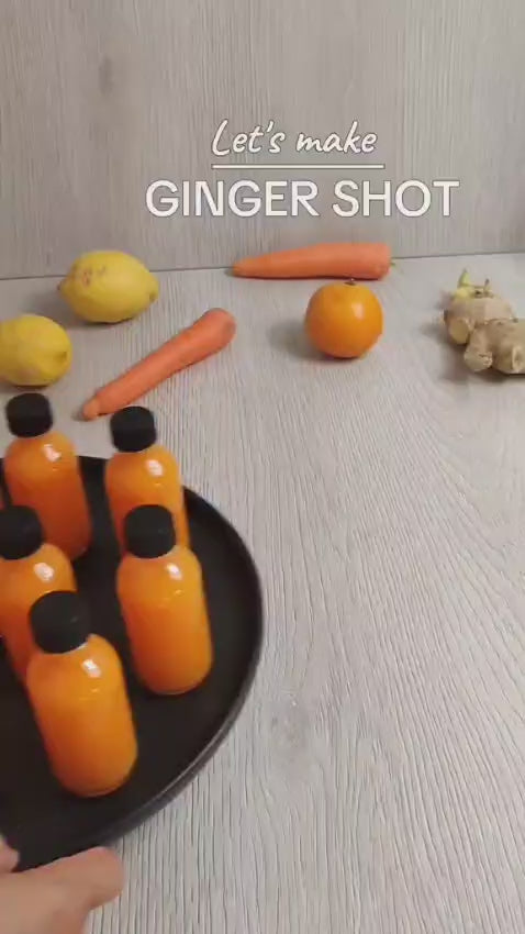 Ginger Shot Glass Bottles Set of 12 – 60ml Leak-Proof Wellness & Immunity Shot Bottles with Funnels, Labels, Pen & Brush