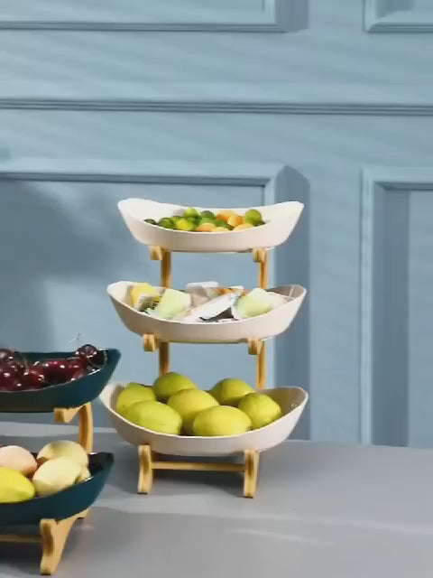 Ceramic Serving Bowl with wooden Stand