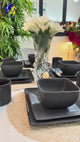 Homezaza Danny Home 16-Piece Stoneware Dinnerware Set | Reactive Glaze Black Dinner Set with Mugs, Plates & Bowls