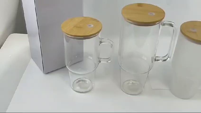 Borosilicate Bamboo Drinking Glass Cup Tumbler with lid and Straw