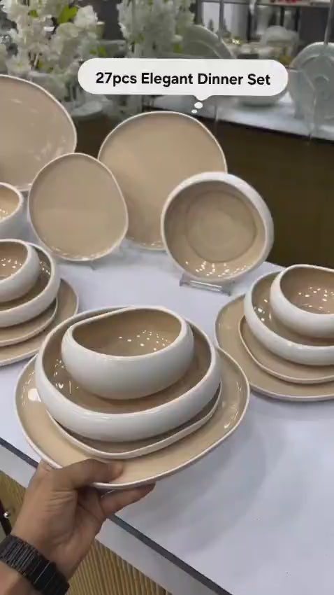 27-Piece Sculptural Porcelain Dinner Set – Irregular European Design
