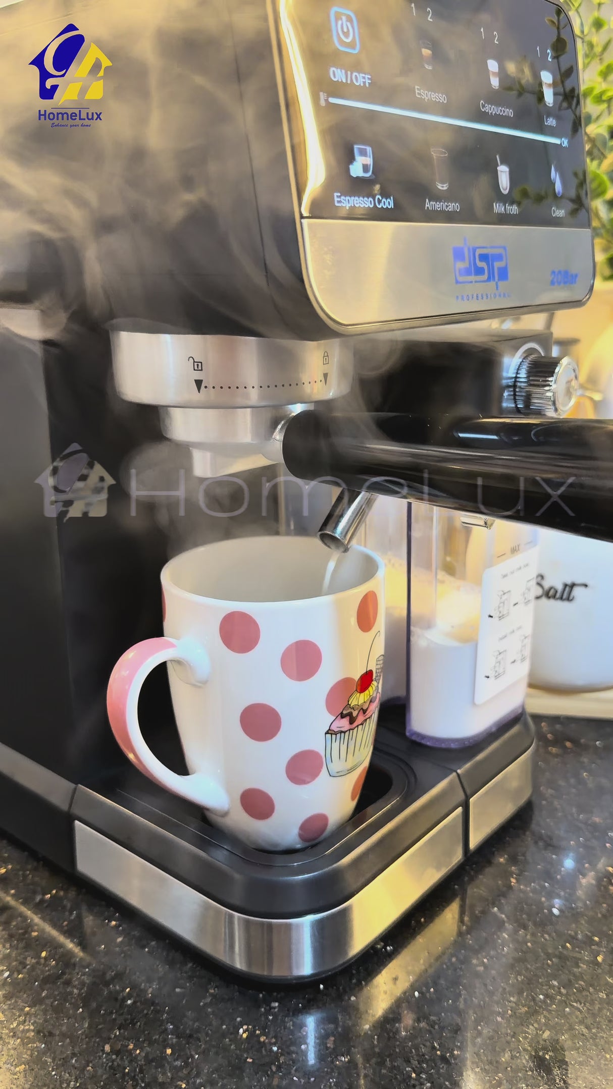 DSP Expresso Coffee Maker with ULKA 20 Bar Pump & Automatic Milk Frother