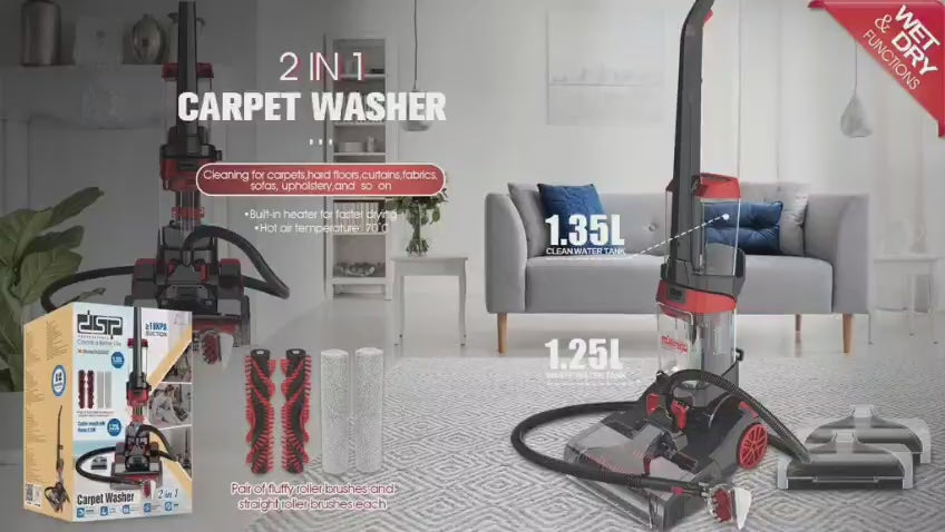DSP 3-in-1 Carpet Washer – 800W Powerful Carpet & Sofa Cleaner with Dual Water Tanks (1.35L + 1.25L) – Kenya