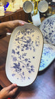 Danny Home 32-Piece Porcelain Dinnerware Set | Blue Floral Gold Edge Dinner Set with Cups, Saucers, Bowls & Oval Platter