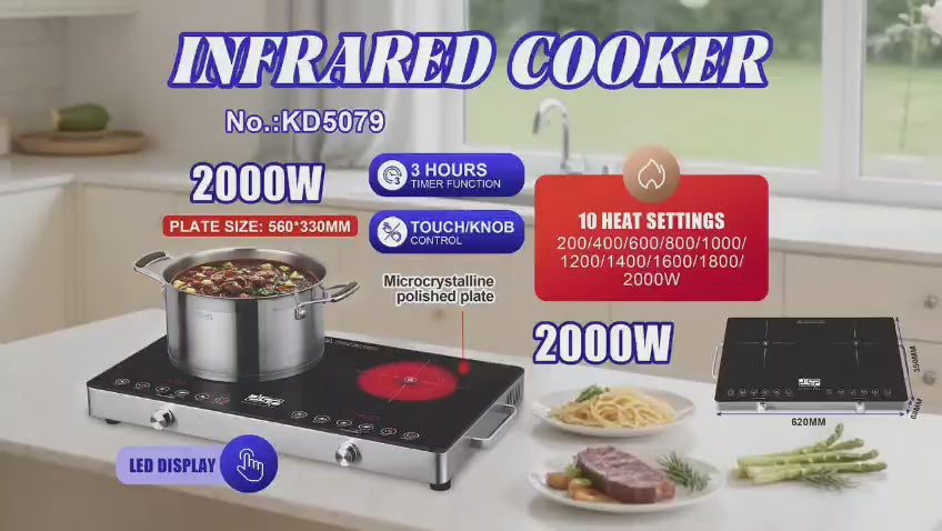 DSP Double Infrared Cooker 2000W Dual Zone Touch & Knob Control
