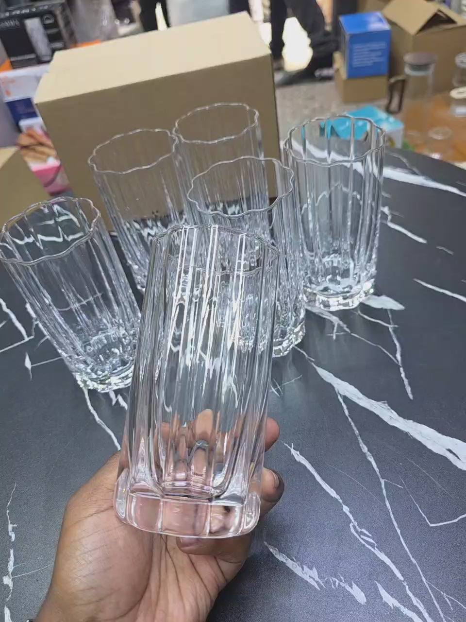 Ribbed Crystal Highball Glass (400ml, Set of 6) – Juice & Milk Drinkware