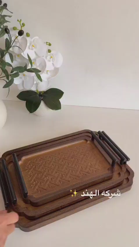 Bamboo Serving Tray Set of 3 – Rectangular with Metal Handles