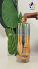 Bamboo Kitchen Utensil Set with Silicone Handles Kenya | 6 Piece Mwiko Cooking Spoon Set with Stand, Non-Scratch Utensils for Non-Stick Cookware