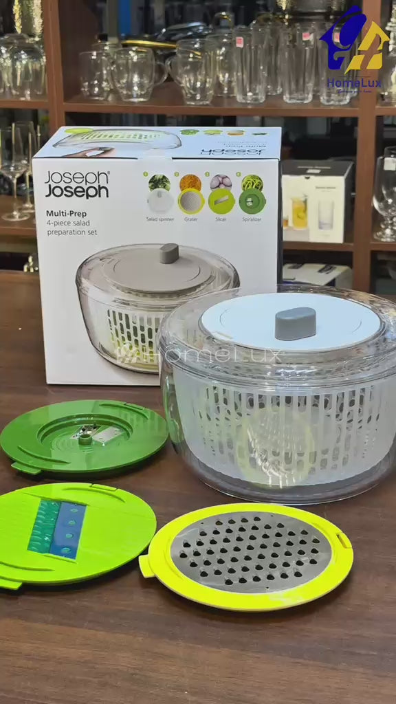 Joseph Joseph Multi-Prep 4-Piece Salad Preparation Set – Multicolour, Spinner, Spiraliser, Slicer & Grater Discs