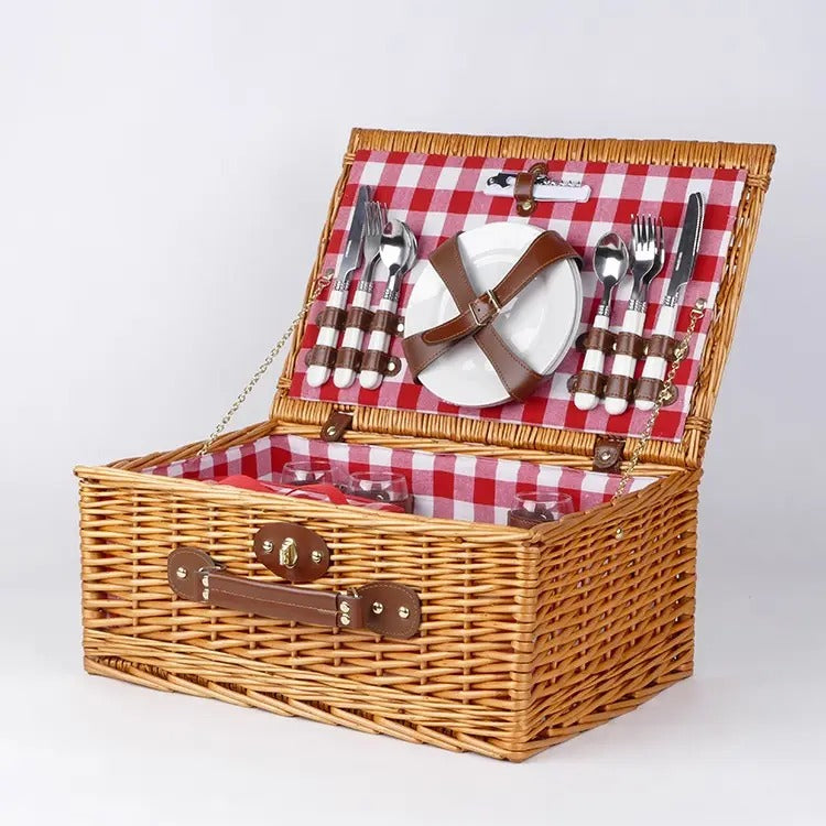 Wicker Picnic Basket for 2 Accessories Plates and Utensils