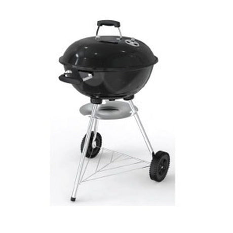 Round kettle charcoal BBQ grill with black enamel lid and wheels