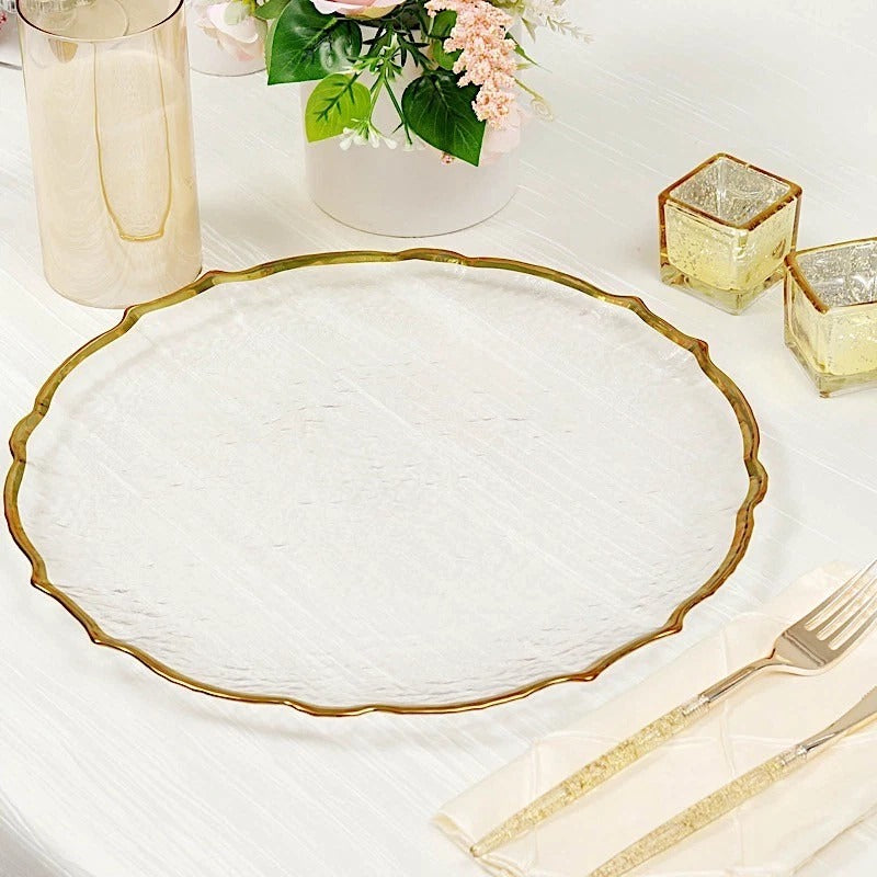 6 Pack Gold Charger Plates for Dinner Plates, 13" Round Plastic Chain Shaped Charger Service Plates, Decorative Chargers Bulk for Table Setting, Wedding, Party, Event