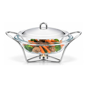Sabinex Round Glass Food Warmer with Stainless Steel Stand and Lid, 2L, model DT-1300