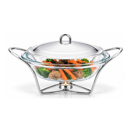 Sabinex Round Glass Food Warmer with Stainless Steel Stand and Lid, 2L, model DT-1300
