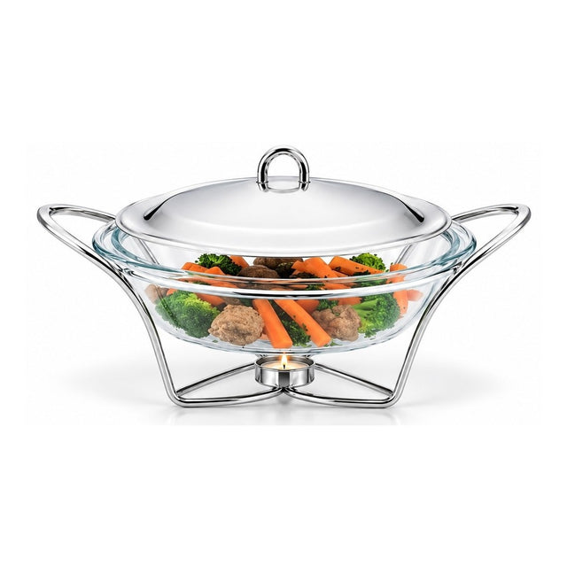 Sabinex Round Glass Food Warmer with Stainless Steel Stand and Lid, 2L, model DT-1300