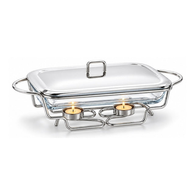 Sabinex Rectangle Glass Food Warmer with Stainless Steel Stand and Lid, 1.5L, model DT-205
