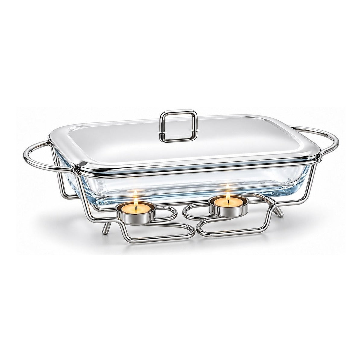 Sabinex Rectangle Glass Food Warmer with Stainless Steel Stand and Lid, 2.4L, model DT-206