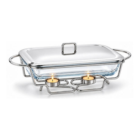 Sabinex Rectangle Glass Food Warmer with Stainless Steel Stand and Lid, 2.4L, model DT-206