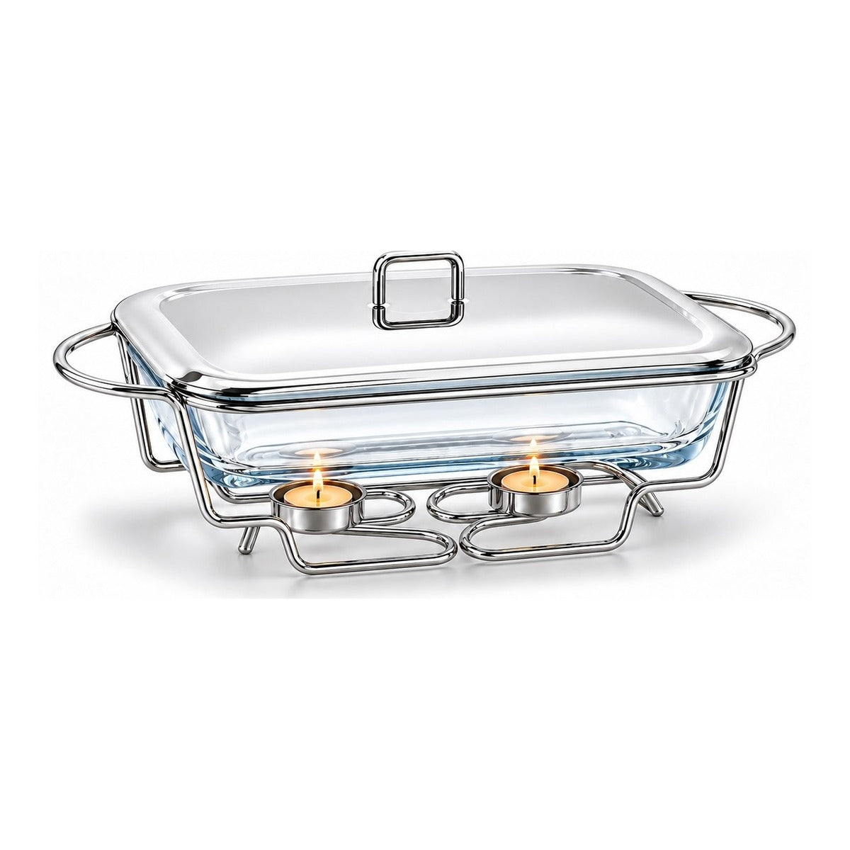 Sabinex Rectangle Glass Food Warmer with Stainless Steel Stand and Lid, 3L, model DT-207