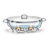 Sabinex Oval Glass Food Warmer with Stainless Steel Stand and Lid, 3L, model DT-300