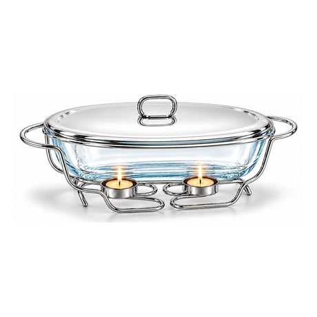 Sabinex Oval Glass Food Warmer with Stainless Steel Stand and Lid, 3L, model DT-300