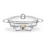 Sabinex Oval Glass Food Warmer with Stainless Steel Stand and Lid, 1.5L, model DT-302