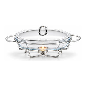 Sabinex Oval Glass Food Warmer with Stainless Steel Stand and Lid, 1.5L, model DT-302