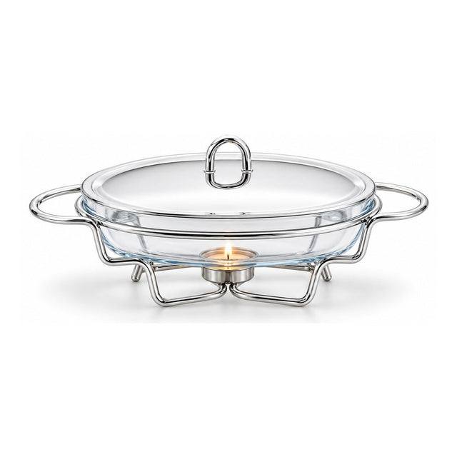 Sabinex Oval Glass Food Warmer with Stainless Steel Stand and Lid, 1.5L, model DT-302