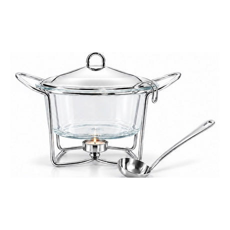 Sabinex Round Glass Soup Warmer with Ladle, Stainless Steel Stand and Lid, 4L, model DT-610