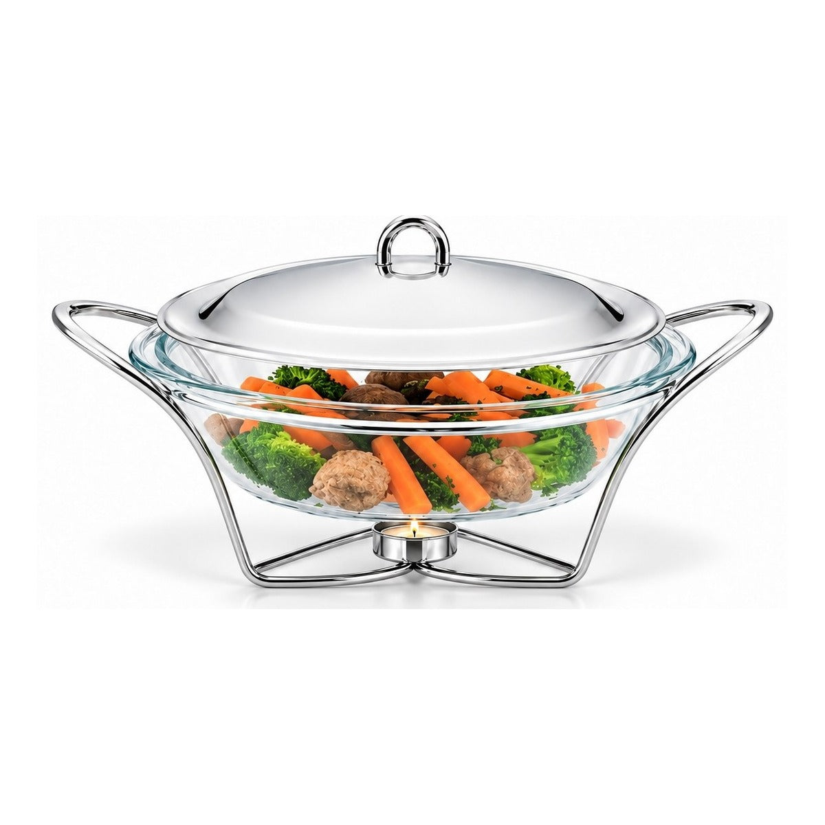 Sabinex Round Glass Food Warmer with Stainless Steel Stand and Lid, 3.75L, model DT-620