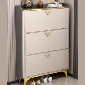 Slim Shoe Cabinet 90cm Cream with Gold Handles