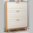 Shoe Cabinet 90x35x109cm Cream and Oak with 3 Flip Down Doors and Wood Legs