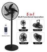 Sonford 16” Rechargeable Stand Fan – 5-in-1 Multi-Functional Tower Fan with LED Light, 5 Speeds, 45H Runtime, USB Charging & Oscillation | AC/DC Use