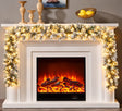 Snow flocked Christmas garland with built in warm white lights, 2.7m, on a fireplace mantel