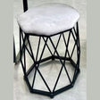 Geometric Vanity Stool Grey Velvet with Black Metal Base