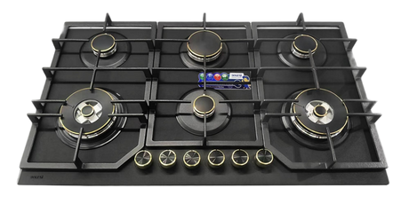 Bolesi BLS-ML-8601G Built-in Gas Hob 6 Burner Glass 90cm Kenya | Golden Diamond Series, 2 Wok Burners, 840x480mm Cut-out, 1 Year Warranty