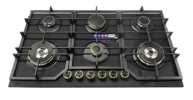 Bolesi BLS-ML-8601G Built-in Gas Hob 6 Burner Glass 90cm Kenya | Golden Diamond Series, 2 Wok Burners, 840x480mm Cut-out, 1 Year Warranty