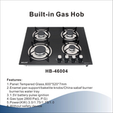 Bolesi HB-46004 Built-in Gas Hob 4 Burner Tempered Glass 60cm Kenya | Battery Pulse Ignition, Enamel Pan Supports, Bakelite Knobs, LPG