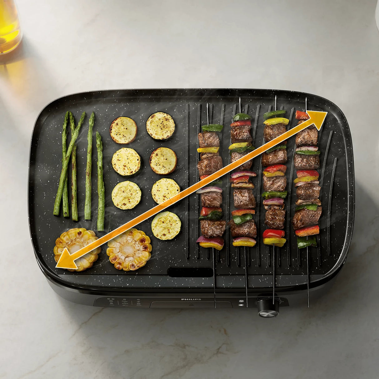 Philips Table Top Grill 2400W - Extra Large 1250cm2 Grilling Surface, Maifan Stone Coating, Adjustable Temperature