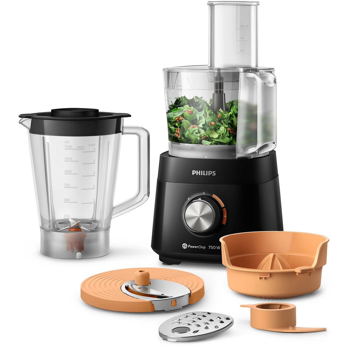 Philips 5000 Series Food Processor 750W - 1.5L Bowl, PowerChop Technology, 2 Speeds, 6 Accessories for Versatile Prep