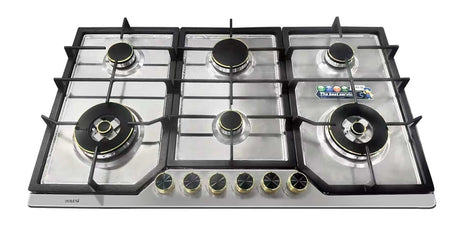Bolesi BLS-ML-8602G Built-in Gas Hob 6 Burner Glass 90cm Kenya | Golden Diamond Series, 840x480mm Cut-out, 870x510mm Panel, 1 Year Warranty