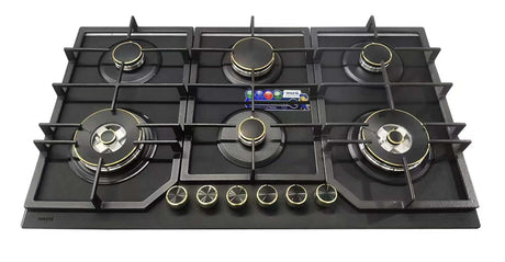 Bolesi BLS-ML-8601G Built-in Gas Hob 6 Burner Glass 90cm Kenya | Golden Diamond Series, 2 Wok Burners, 840x480mm Cut-out, 1 Year Warranty