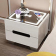 Smart Bedside Table 2 Drawer White Gloss with LED Light and Wireless Charging Top 40x50cm, Wood Trim