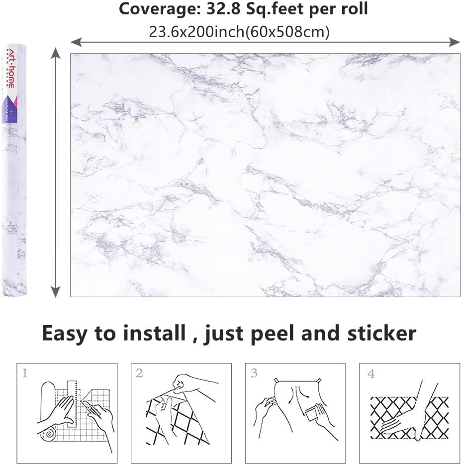 Marble 60cm by 500 cm Self Adhesive Contact paper Countertop,Kitchen,Shelf Liner