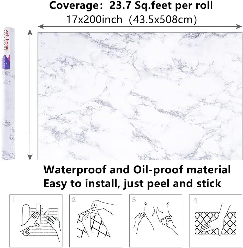 Marble 60cm by 500 cm Self Adhesive Contact paper Countertop,Kitchen,Shelf Liner